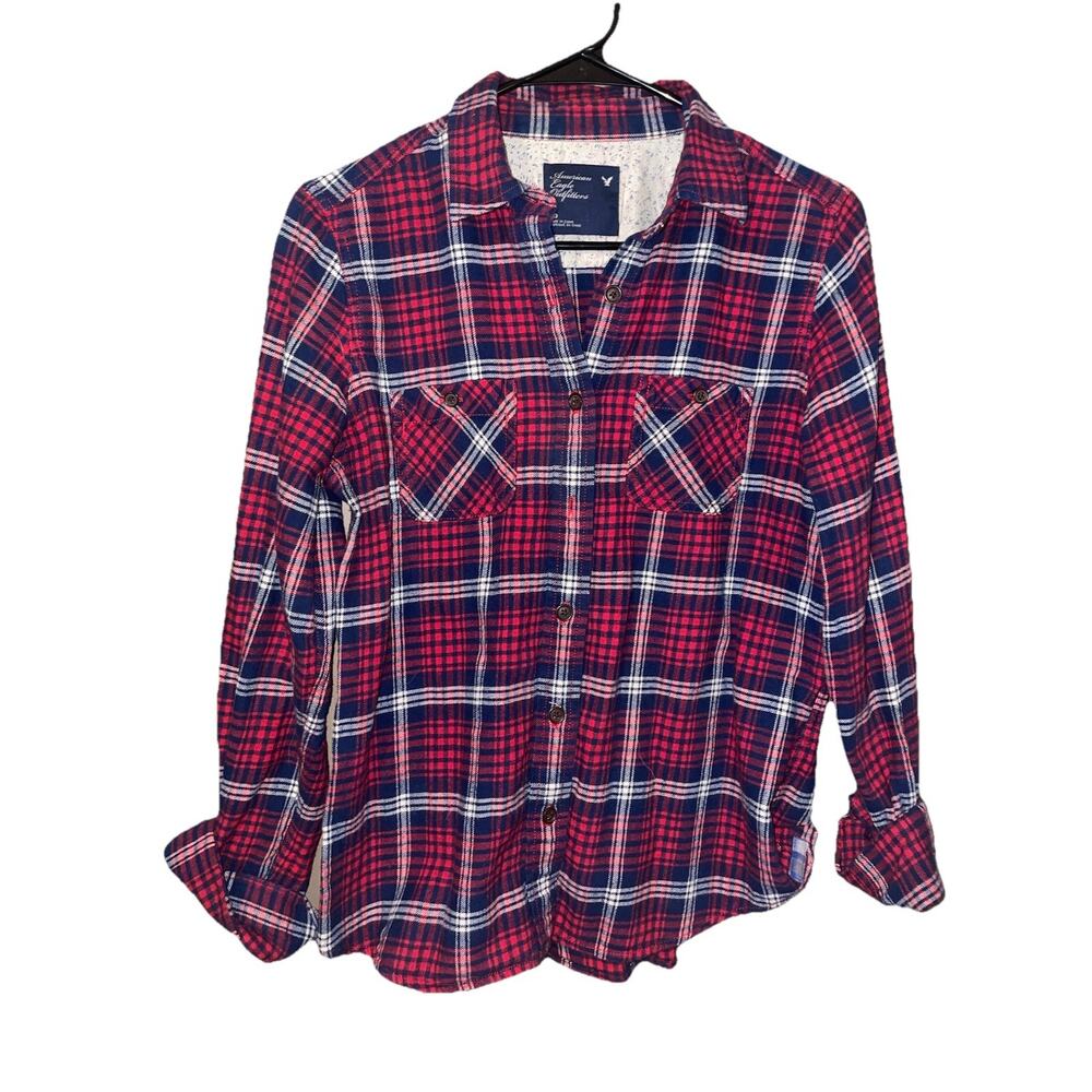 Women’s American Eagle Button Down Flannel Size 10 Button Up Sleeves